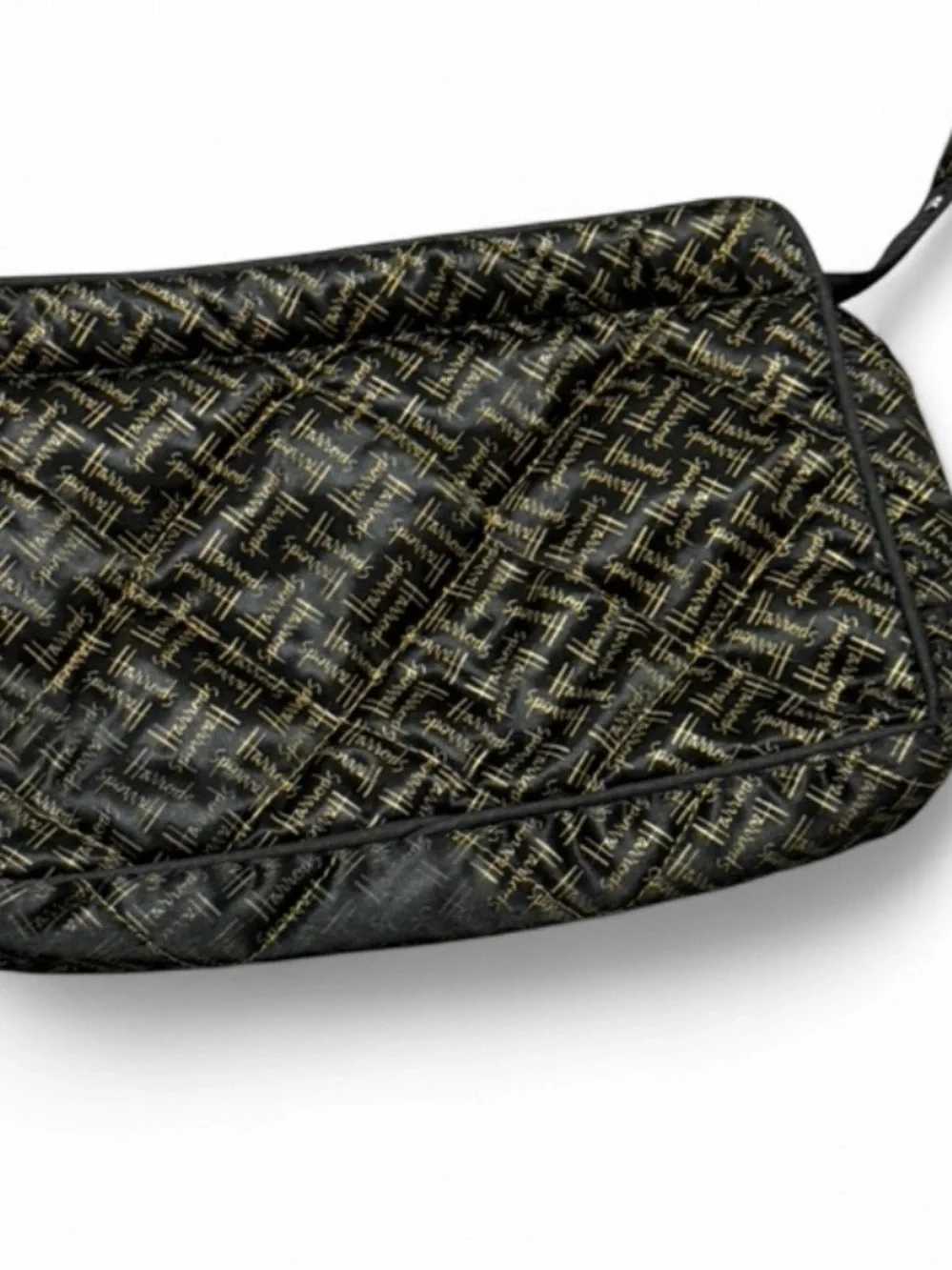 Harrods London Cosmetic Pouch Black Gold Script Travel-Luxury-Logo-Minimalist